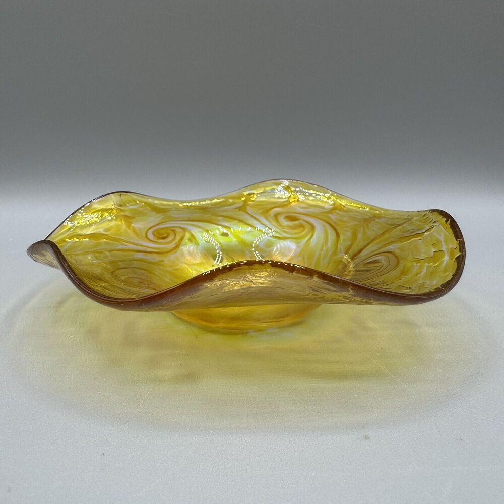 Ron Hinkle Studio Art Glass Swirl Iridescent Trinket Dish Hand Made WV